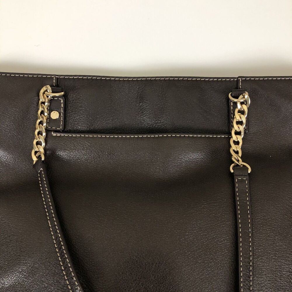Michael Kors Brown Leather Hand Bag Chain Link & Leather Dual Shoulder Straps‎ - Picture 6 of 16